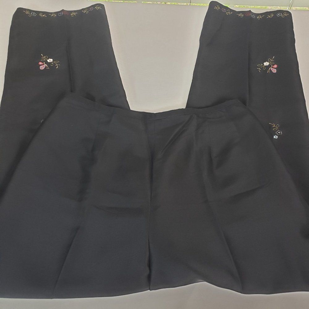 Vintage Depeche Mode Black Silk Floral Cropped Embroidered Pants womens S 28w